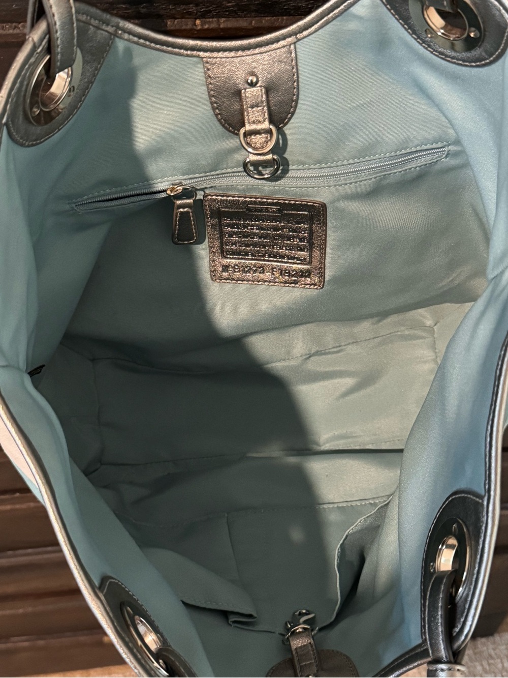 Rare Coach F19212 Starfish Beach Tote Canvas Teal Silver 2012 - Picture 5 of 15